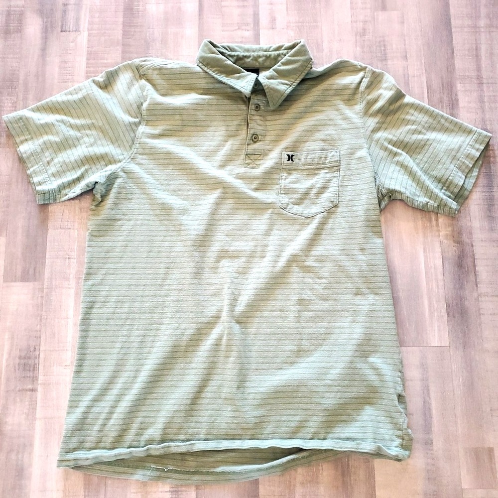 Hurley Polo Shirt Men's Size Green Stripe XL Short Sleeve Chest Pocket